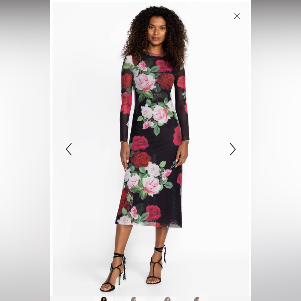 Johnny Was Black and Red Floral Midi Dress